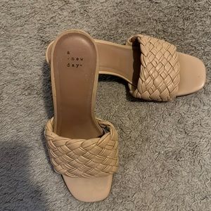 Nuede Braided Chunk Heel Slides Size 9